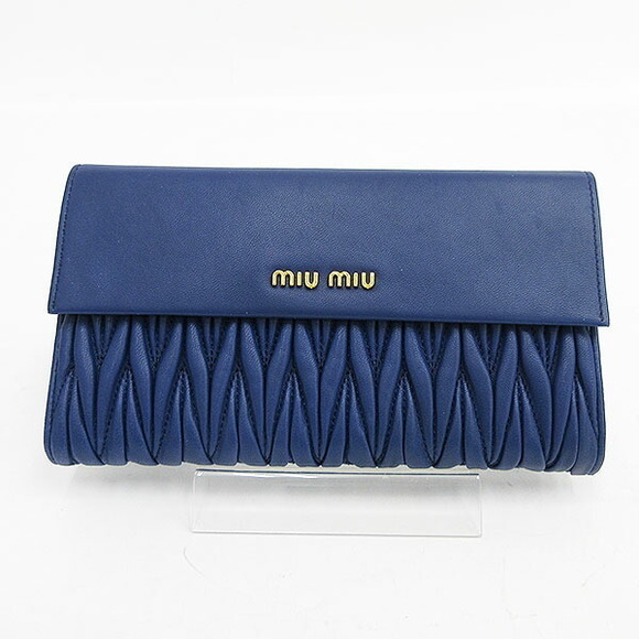 Miu Miu Handbags - Miu Miu Matelasse Tri fold Long Wallet Blue Leather